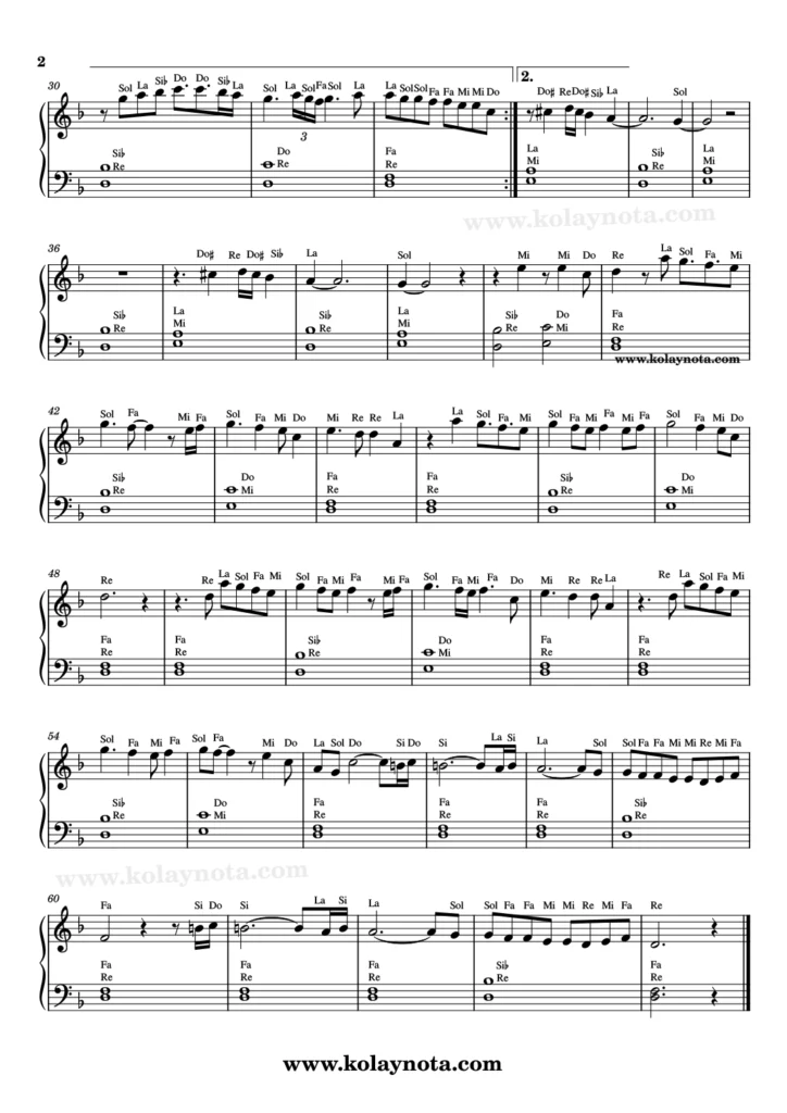 Mayın Tarlası şarkısının piyano düzenlemesi - 2. Sayfa