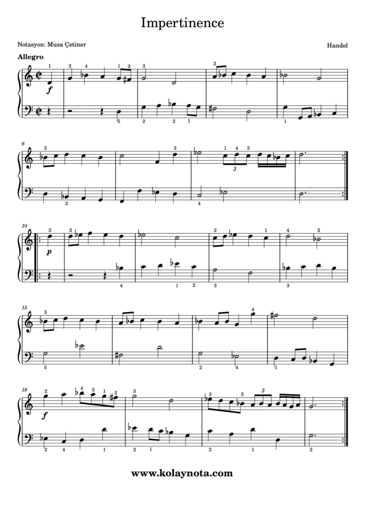 Handel - Impertinence parçasının notası