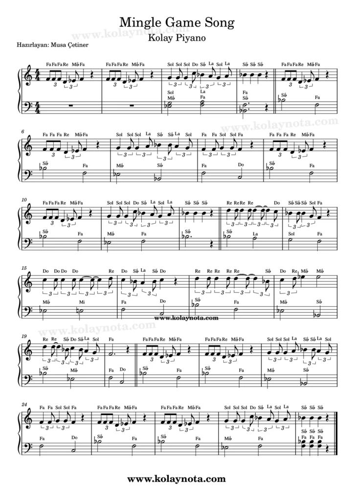 Mingle Game şarkısının piyano düzenlemesi