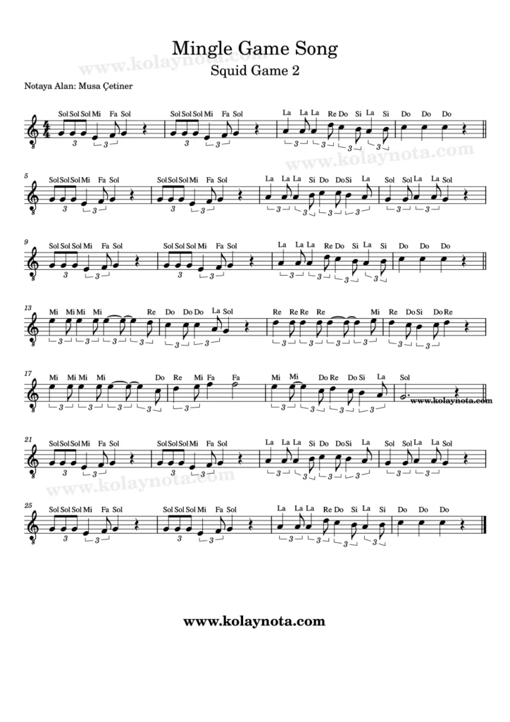 Mingle Game şarkısının kolay notası