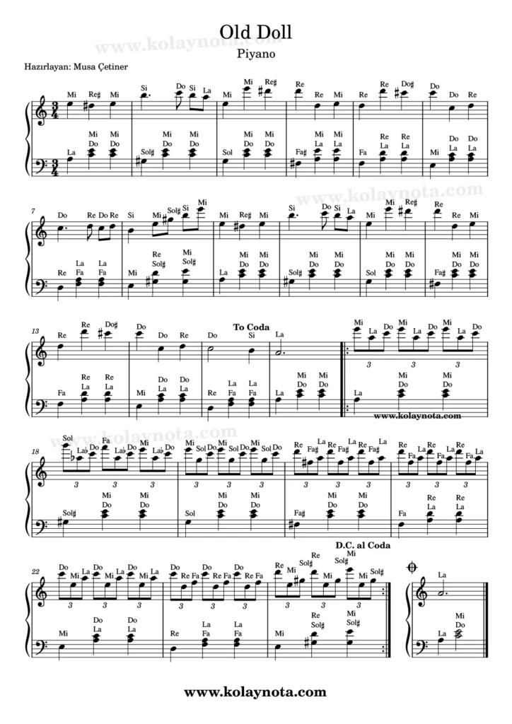 Old Doll - Piyano Nota - Free Piano Score