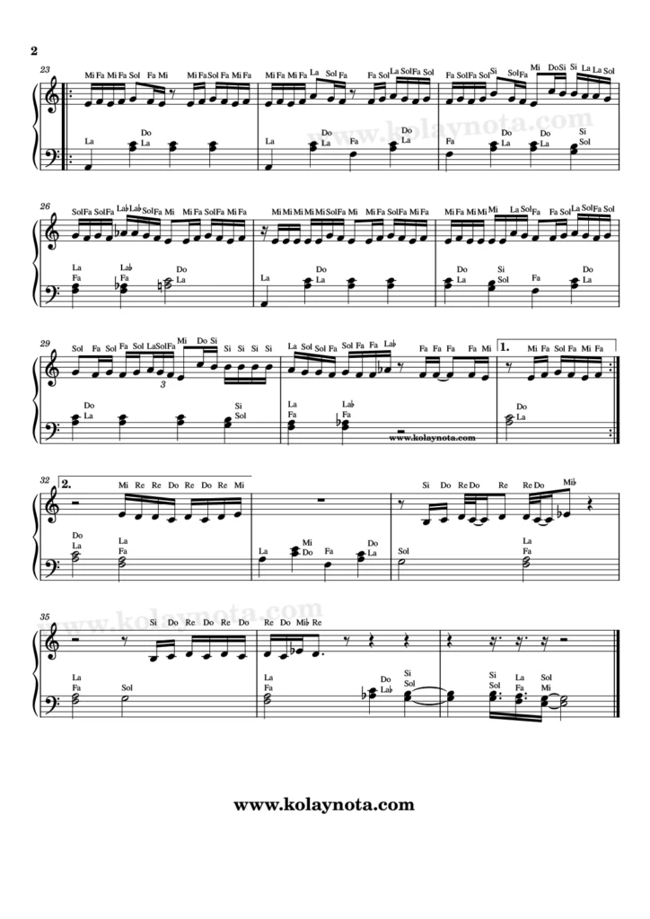 Benden Sonra - Piyano Nota - 2