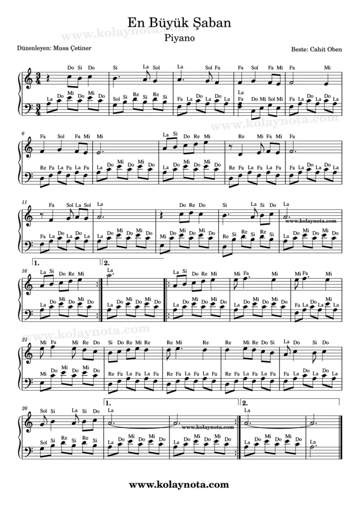 En Büyük Şaban film müziği piyano düzenlemesi