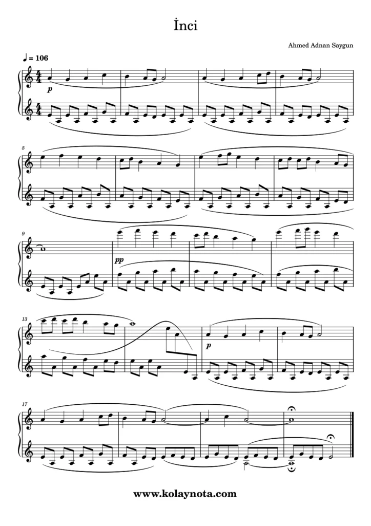A. Adnan Saygun - İnci - Piyano Notası
