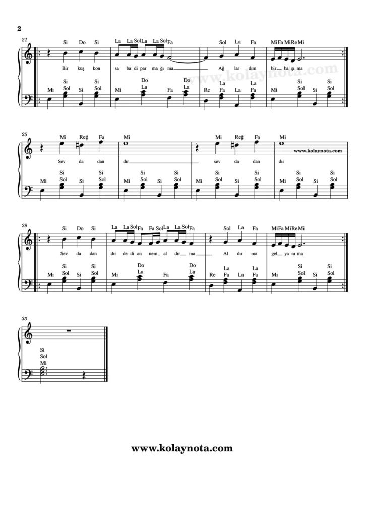 Düşler Sokağı - Piyano Nota - 2