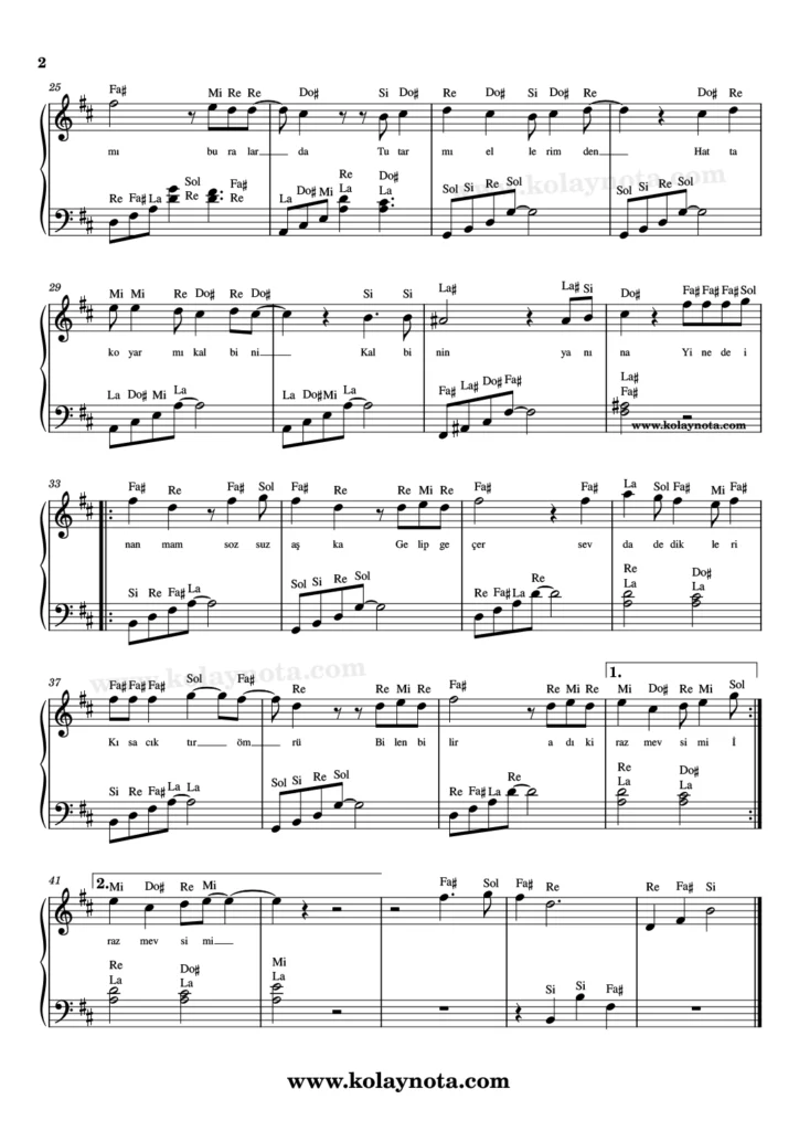 Kiraz Mevsimi - Piyano Nota - 2