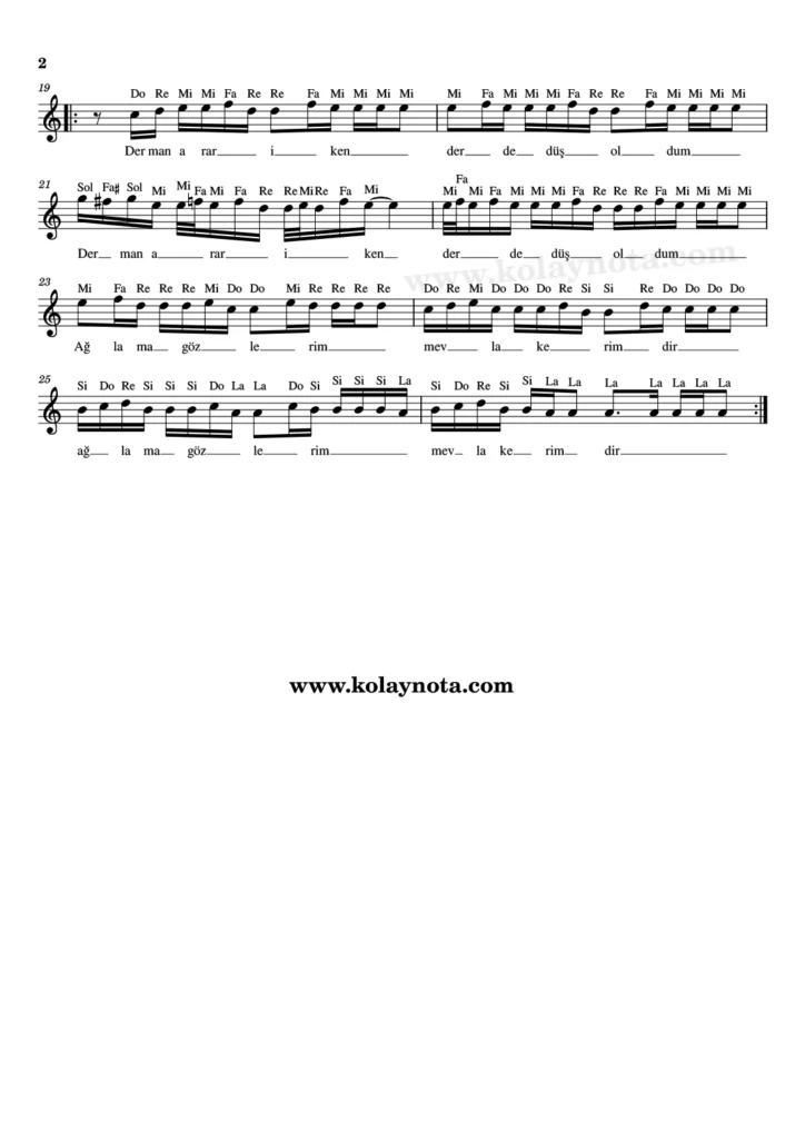 Gurbet Elde Bir Hal Geldi Başıma - Nota - 2