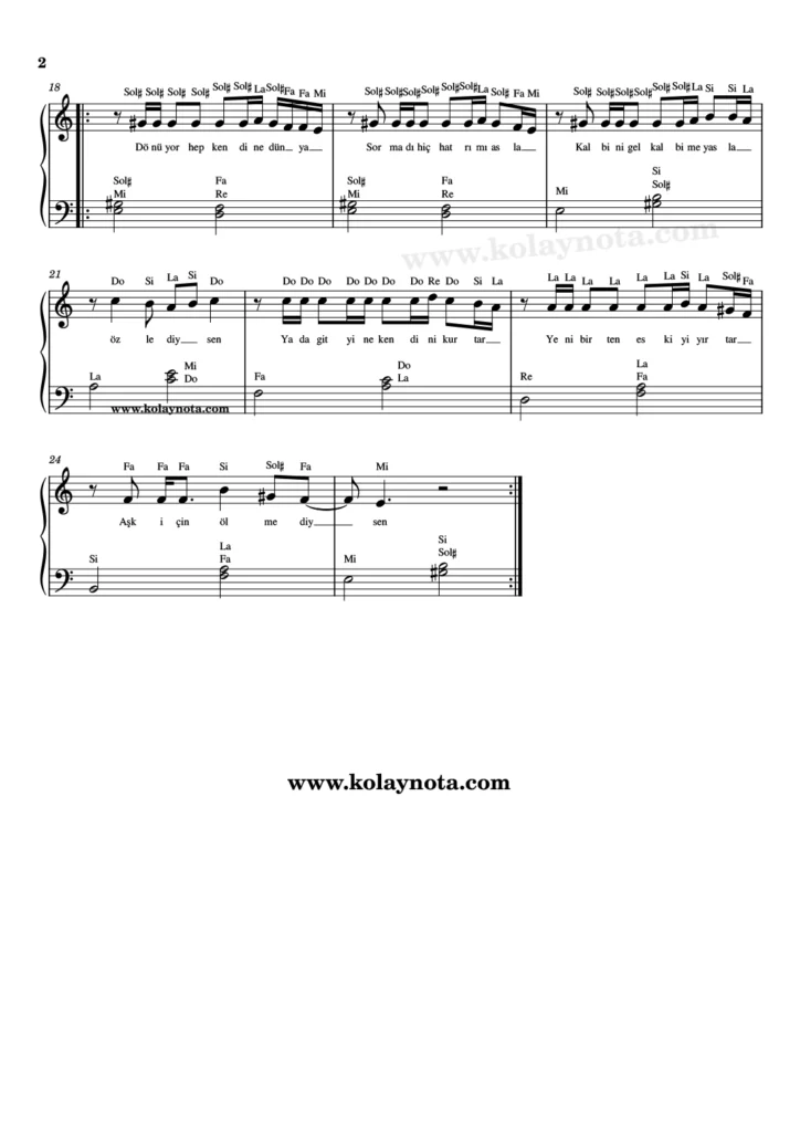 Kendine Dünya - Piyano Nota - 2