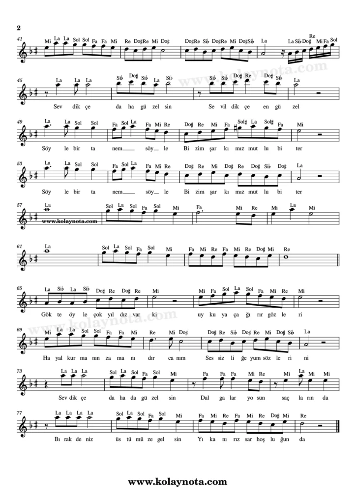 Sevdikçe - Nota - 2