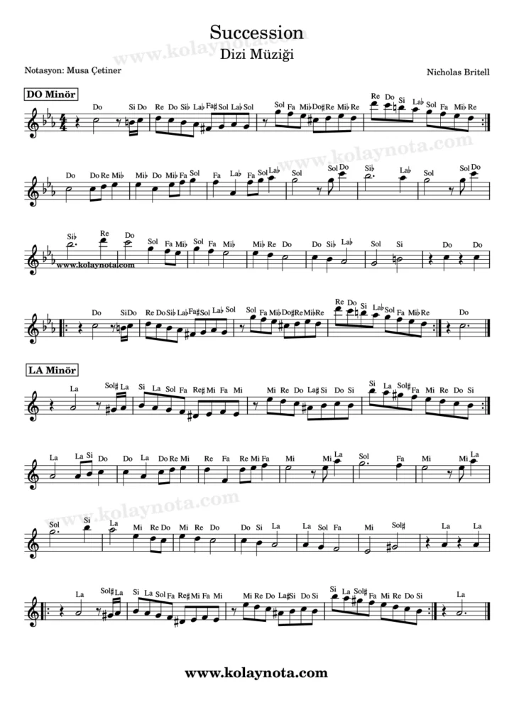 Succession dizi müziği kolay notasyonu