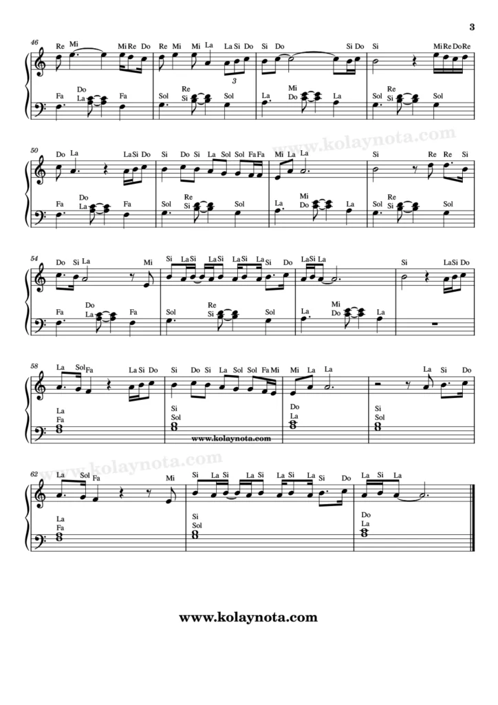 Dilerim Ki - Piyano Nota - 3