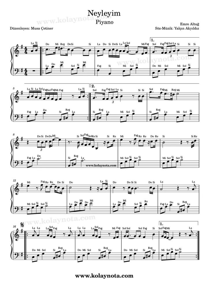 Neyleyim şarkısının piyano düzenlemesi