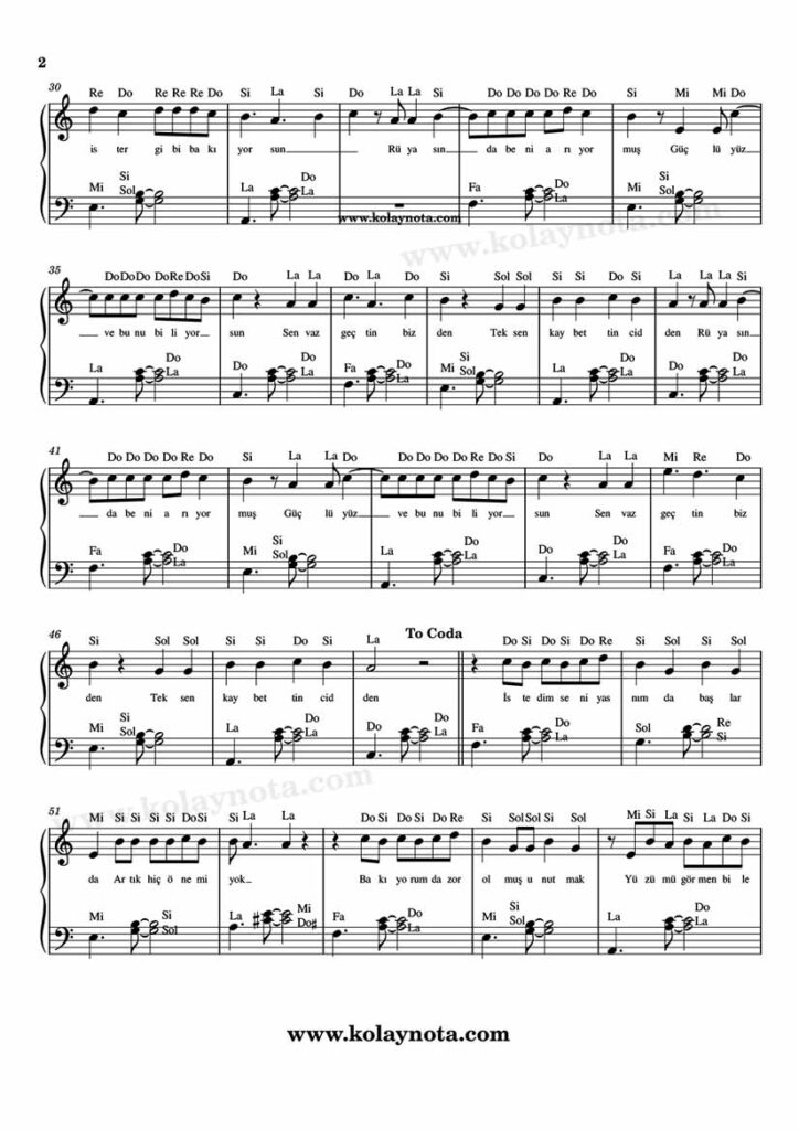 manifest - Rüya - Piyano Nota - 2
