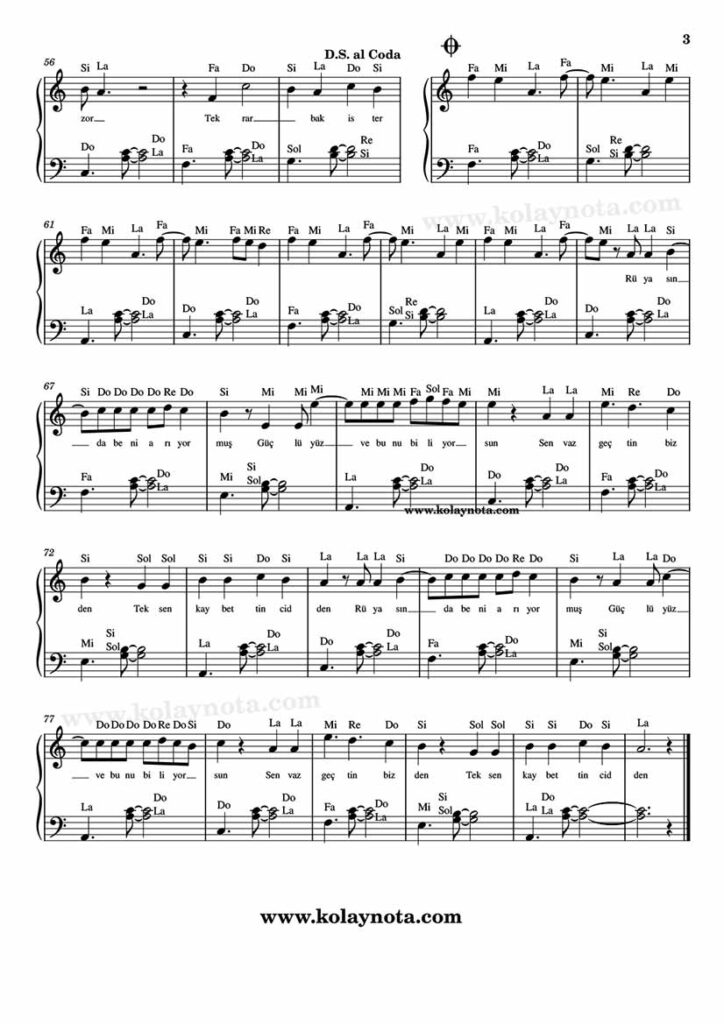 manifest - Rüya - Piyano Nota - 3