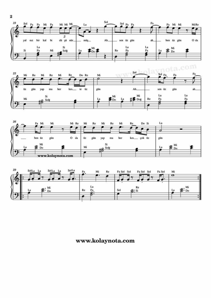 Üç Kalp - Piyano Nota - 2