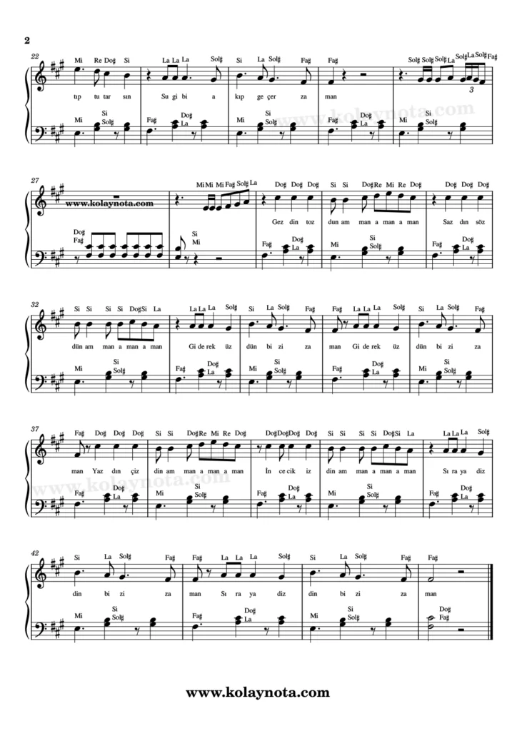 Aman Aman - Piyano Nota - 2