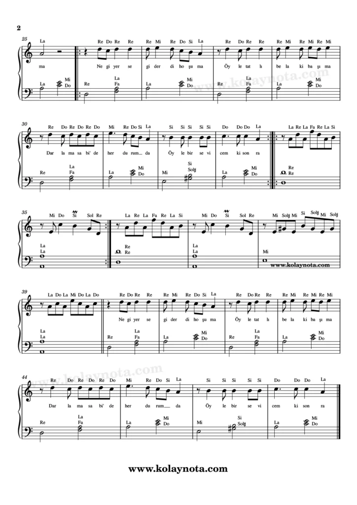 Giderdi Hoşuma - Piyano Nota - 2