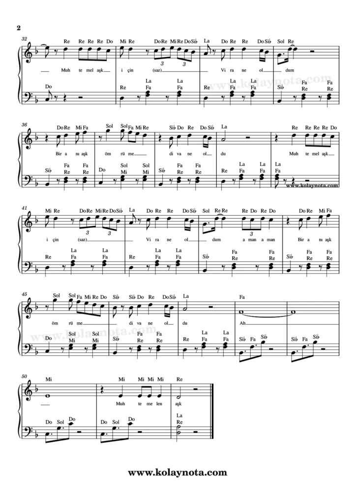 Muhtemel Aşk - Piyano Nota - 2