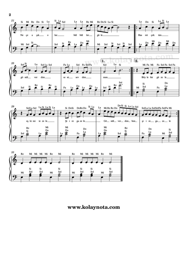 Şiire Gazele - Piyano Nota - 2