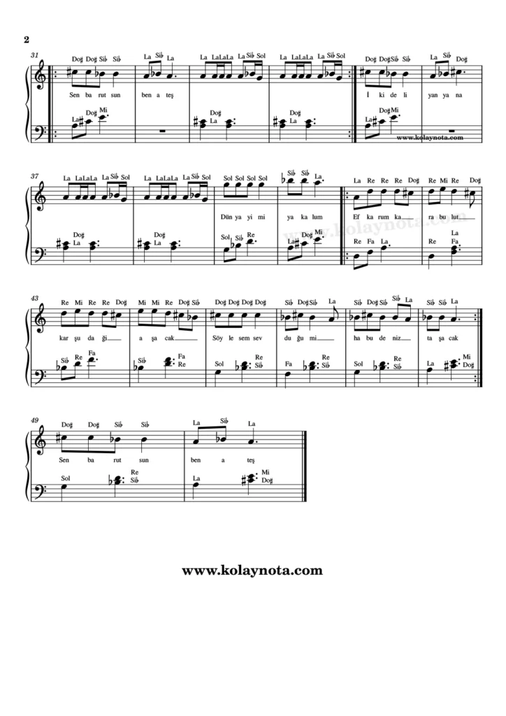 Taşacak Bu Deniz - Piyano Nota - 2