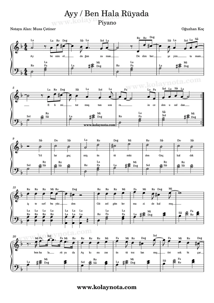 Ayy / Ben Hala Rüyada şarksının piyano düzenlemesi