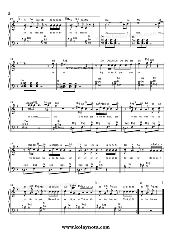 Divane - Piyano Notası - 2