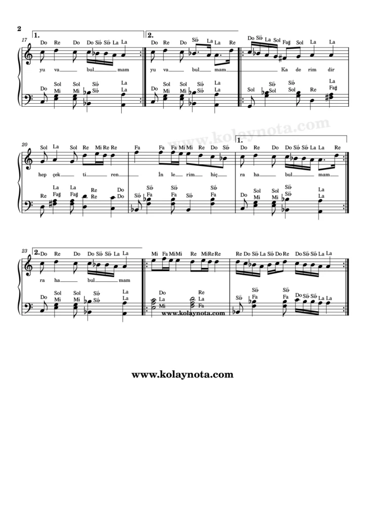 Gamzedeyim Deva Bulmam - Piyano Notası - 2