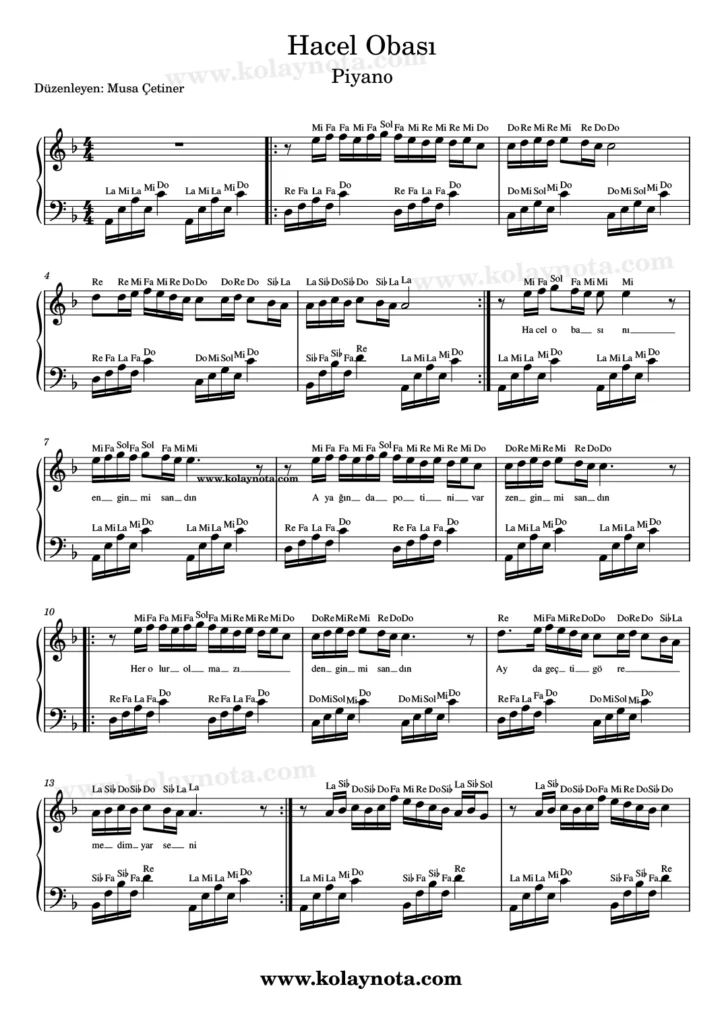 Hacel Obası türküsünün piyano düzenlemesi