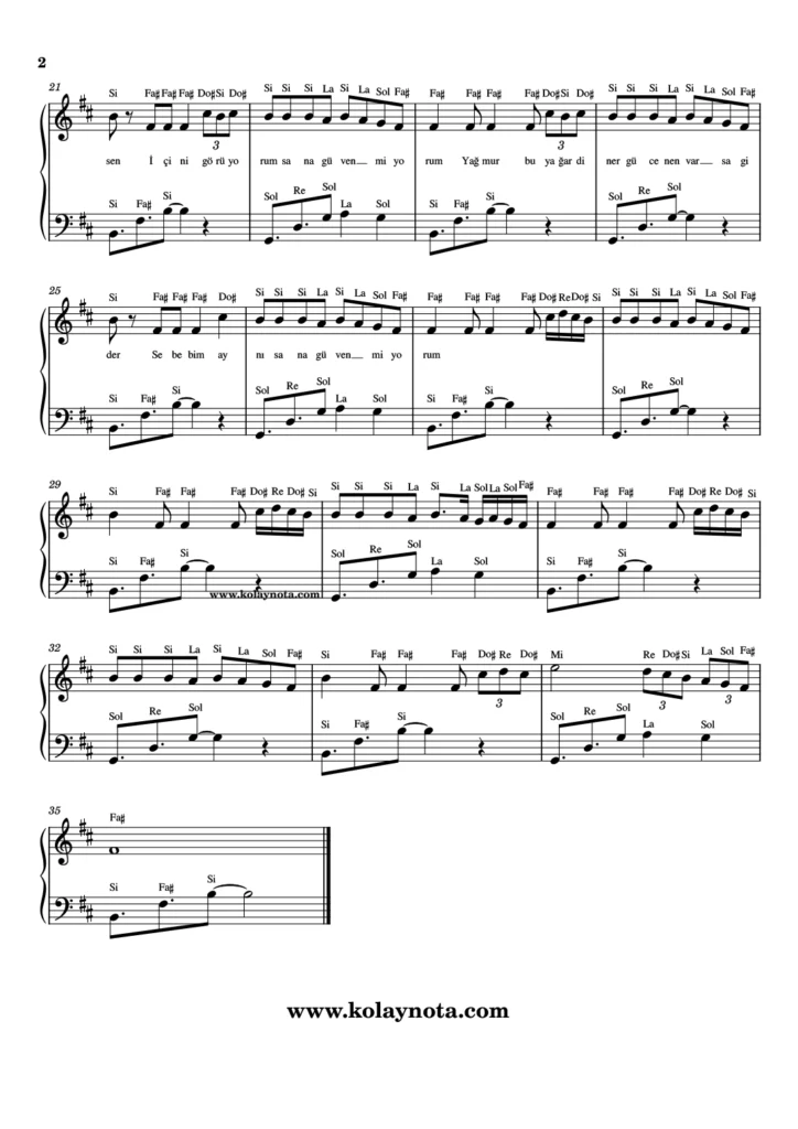 Sana Güvenmiyorum - Piyano Nota - 2