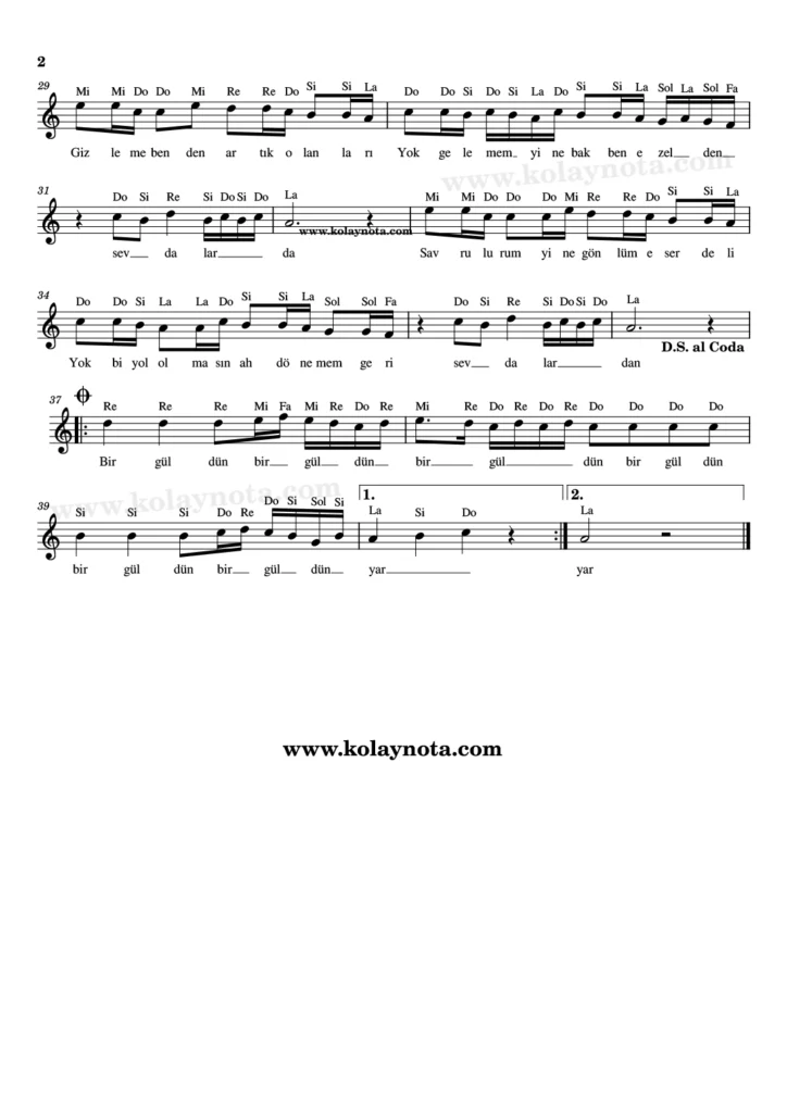 Emre Fel - Bir Güldün - Nota - 2