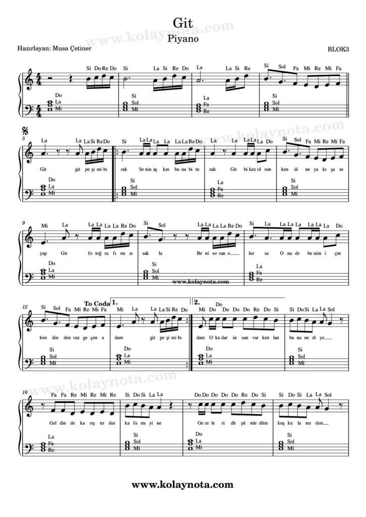 BLOK3, Git şarkısının piyano düzenlemesi
