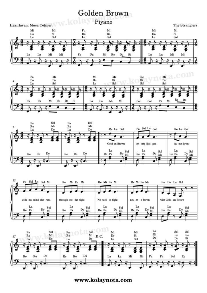 Golden Brown şarkısının piyano düzenlemesi