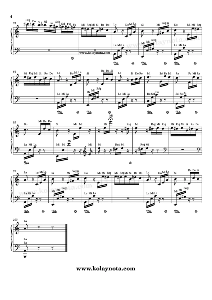 Für Elise - Piyano Nota - 4