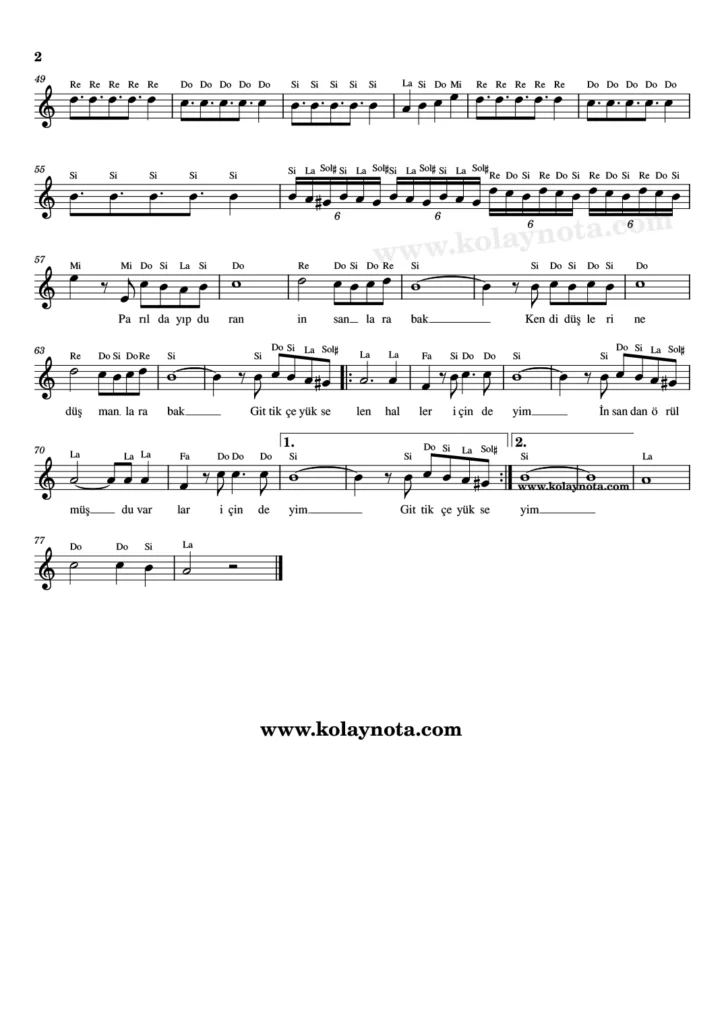 Pilli Bebek, Bak şarkısının kolay notasyonu. 2. Sayfa