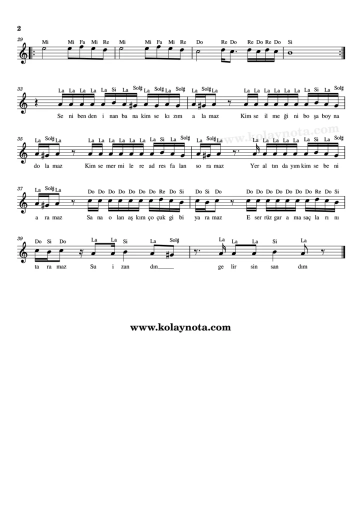 Yeraltı - Nota, Keman, melodika, flüt, org - 2